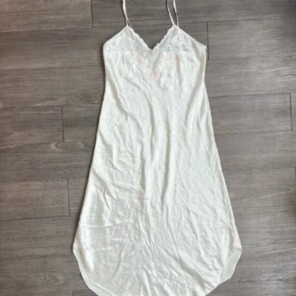 Vtg 90s Val Mode Lingerie Lily Embroidered Bridal V Neck White Slip Dress Size M - Picture 1 of 5